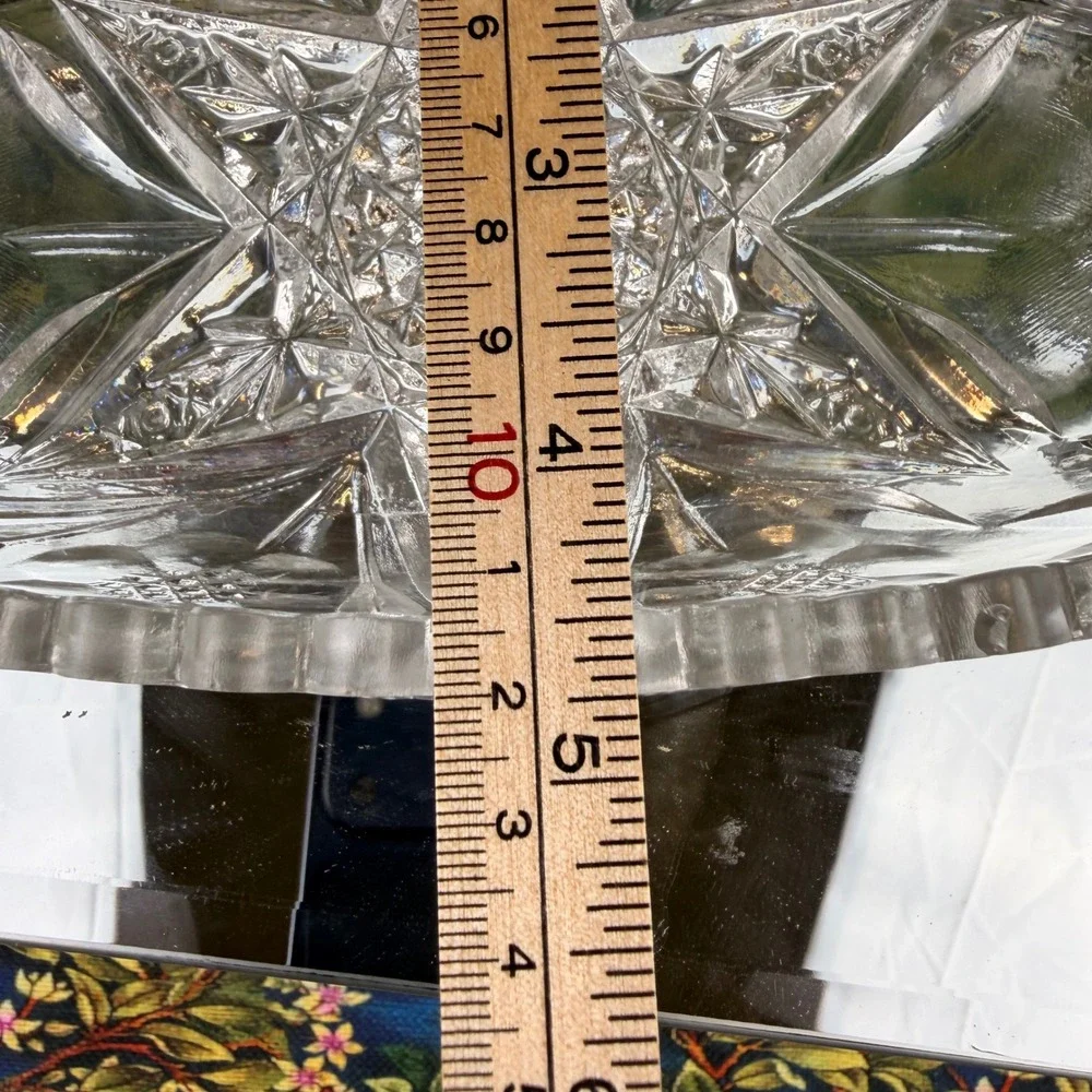 Vintage Clear Pressed Glass‎ Starburst Floral Oval Serving Dish Scalloped Rim